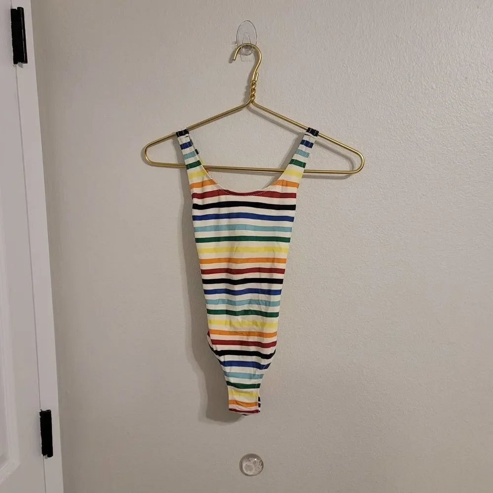Primary Rainbow Stripe Swimsuit Sz 6-7